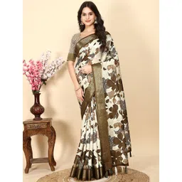 J 6 DESIGNER Floral Silk Cotton Handloom Saree image 1
