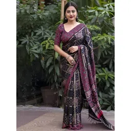 J 6 DESIGNER Women Ajrak Print Block Print Saree-picture-17