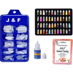 j & f Arylic fake nails With Glue & 48 Pc Nail Glitter And Natural Chandan Soap-picture-37