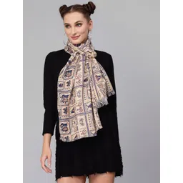 J Style Women Cream-Coloured & Navy Blue Printed Stole-picture-18