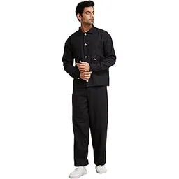 j turritopsis Men's Cotton Solid Co-Ord Set with Spread Collared Neck Long Sleeves Closure Bottom Full Length Oversized and Pant Closure Button with Zip | Men Co Ord Set-picture-15