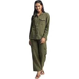 j turritopsis Women's Cotton Co-ord Set with Speard Collared Neck Long Sleeves Two Pockets | Cord Set for Women Cotton-picture-40