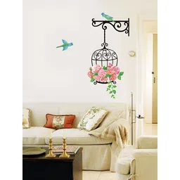 Jaamso Royals Black & Pink Floral Printed Self-Adhesive Wall Stickers-picture-12