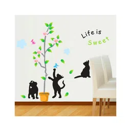 JAAMSO ROYALS Black Lovely Cats Butterflies Leaves PVC Vinyl Wall Sticker-picture-14