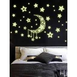 Jaamso Royals Black Radium Moon & Falling Stars Printed PVC Wall Sticker-picture-36