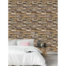 Jaamso Royals Brown & Beige Brick Stone Printed Self Adhesive Wallpaper-picture-29