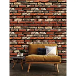 Jaamso Royals Brown & Red Brick Printed Waterproof PVC Vinyl Wall Sticker-picture-17
