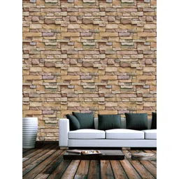 Jaamso Royals Brown Brick Stone Self Adhesive Removable Wallpaper-picture-26