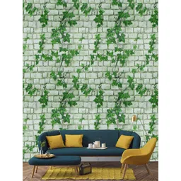 Jaamso Royals Green Brick with Leaves Self Adhesive Wallpaper-picture-39