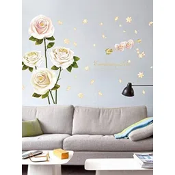 Jaamso Royals White Beautiful Flower Design Self Adhesive Wall Sticker image 1