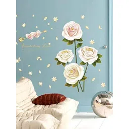 Jaamso Royals White Beautiful Flower Design Self Adhesive Wall Sticker image 2
