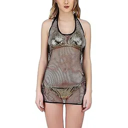 jaanshi Women's Sexy Sheer Net Cover Up Transparent Honeymoon Through Dress Babydoll-picture-32