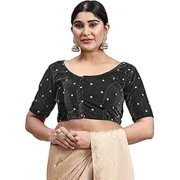 jaanvi fashion Women's Readymade Cup Padded Elbow Length Velvet Blouse with Sequins Work-picture-33