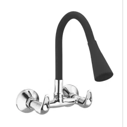 Jabra Dual Flow Sink Mixer Cosmo Series Brass Chrome Finish Wall Mount Black & Silver-image-0