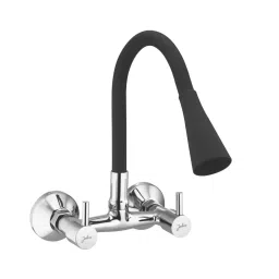 Jabra Dual Flow Sink Mixer Flora Series Brass Chrome Finish Wall Mount Black-image-1