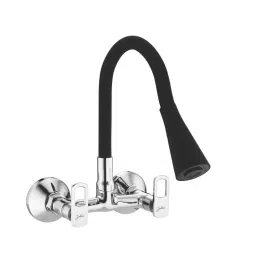 Jabra Single Flow Sink Mixer Apolo Series Brass Chrome Finish Wall Mount Black & Silver-picture-36