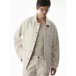 Jack & Jones Antique White Cotton Oversized Self Pattern Shirt-picture-28