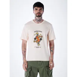 Jack & Jones Antique White Cotton Regular Fit Printed T-Shirt-image-25