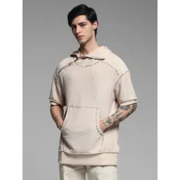 Jack & Jones Beige Cotton Loose fit Embroidered Hooded T-Shirts-picture-38