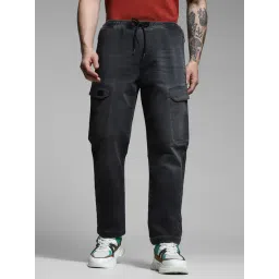 Jack & Jones Black Cotton Anti Fit Cargo Jeans-picture-33