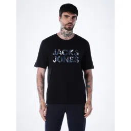 Jack & Jones Black Cotton Regular Fit Logo Printed T-Shirt-picture-27