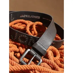 Jack & Jones Chocolate Torte Leather Textured Studded Logo Casual Belt-picture-27