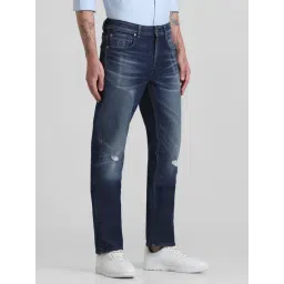 Jack & Jones Dark Blue Denim Cotton Regular Fit Distressed Jeans-picture-36
