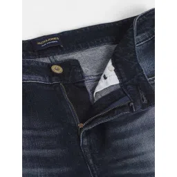 Jack & Jones Dark Blue Denim Cotton Slim Fit Distressed Jeans image 5