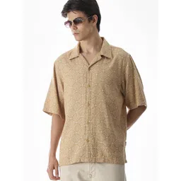 Jack & Jones Geometric Printed Cuban Collar Cotton Oversized Casual Shirt-picture-35