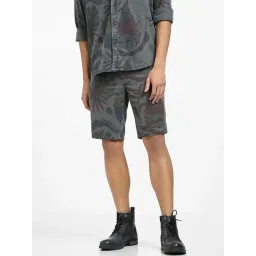 Jack & Jones Grey Regular Fit Floral Print Cotton Denim Shorts-picture-16