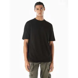 Jack & Jones Jet Black Cotton Oversized Self Pattern T-Shirt-picture-30
