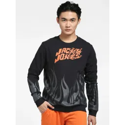 Jack & Jones Jet Black Cotton Regular Fit Printed Sweatshirt image 1