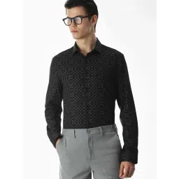 Jack & Jones Jet Black Cotton Slim Fit Printed Shirt-picture-40