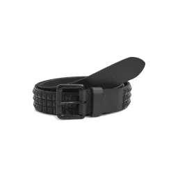 Jack & Jones Jet Black Leather Studded Casual Belt for Men-picture-24