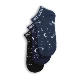 Jack & Jones Majolica Blue Cotton Printed Ankle Length Socks - Pair of 3 image 1