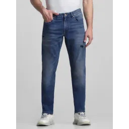 Jack & Jones Medium Blue Denim Cotton Slim Fit Distressed Jeans-picture-45