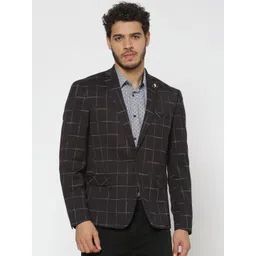 Jack & Jones Men Black & White Checked Slim Fit Single-Breasted Linen Blazer-picture-12