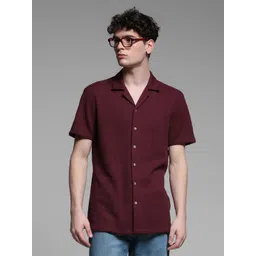 Jack & Jones Men Cuban Collar Textured Relaxed Fit Casual Shirt-picture-24