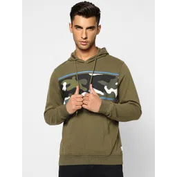 Jack & Jones Men Green Colourblocked Hooded Sweatshirt-picture-41
