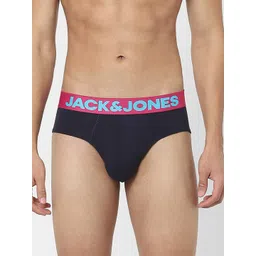 Jack & Jones Men Navy Blue Solid Cotton Basic Briefs 116794203 image 1
