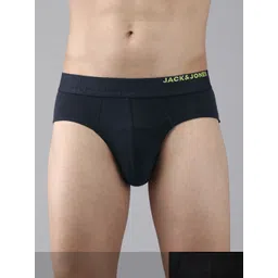 Jack & Jones Men Pack Of 2 Black & Navy Blue Solid Basic Briefs-picture-40