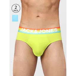 Jack & Jones Men Pack Of 2 Lime Green & Blue Solid Cotton Basic Briefs 116795903-picture-31
