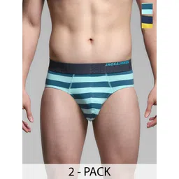Jack & Jones Men Pack Of 2 Mid Rise Striped Basic Briefs-picture-29