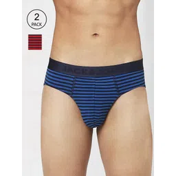Jack & Jones Men Pack Of 2 Multicoloured Striped Cotton Basic Briefs 116794501-picture-39