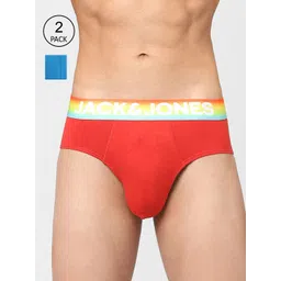 Jack & Jones Men Pack Of 2 Red & Blue Solid Cotton Basic Briefs 116795904-picture-42