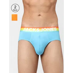 Jack & Jones Men Pack Of 2 Turquoise Blue & Orange Solid Cotton Basic Briefs 116795902-picture-41