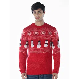 Jack & Jones Men Self Design Crew Neck Long Sleeves Christmas Theme Pullover-picture-26