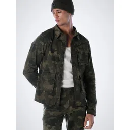 Jack & Jones Men Spread Collar Camouflage Printed Denim Jacket-picture-14