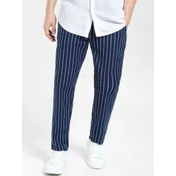 Jack & Jones Men Striped Mid-Rise Cotton Trousers-picture-32