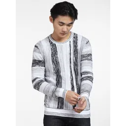 Jack & Jones Men White & Black Abstract Printed Pullover Cotton Sweater-picture-33